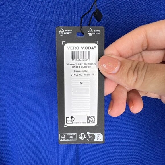 Vero Moda Womens Blue Funnel Neck Knit Dress Long Sleeves Size M Relaxed Fit NWT - Picture 2 of 7